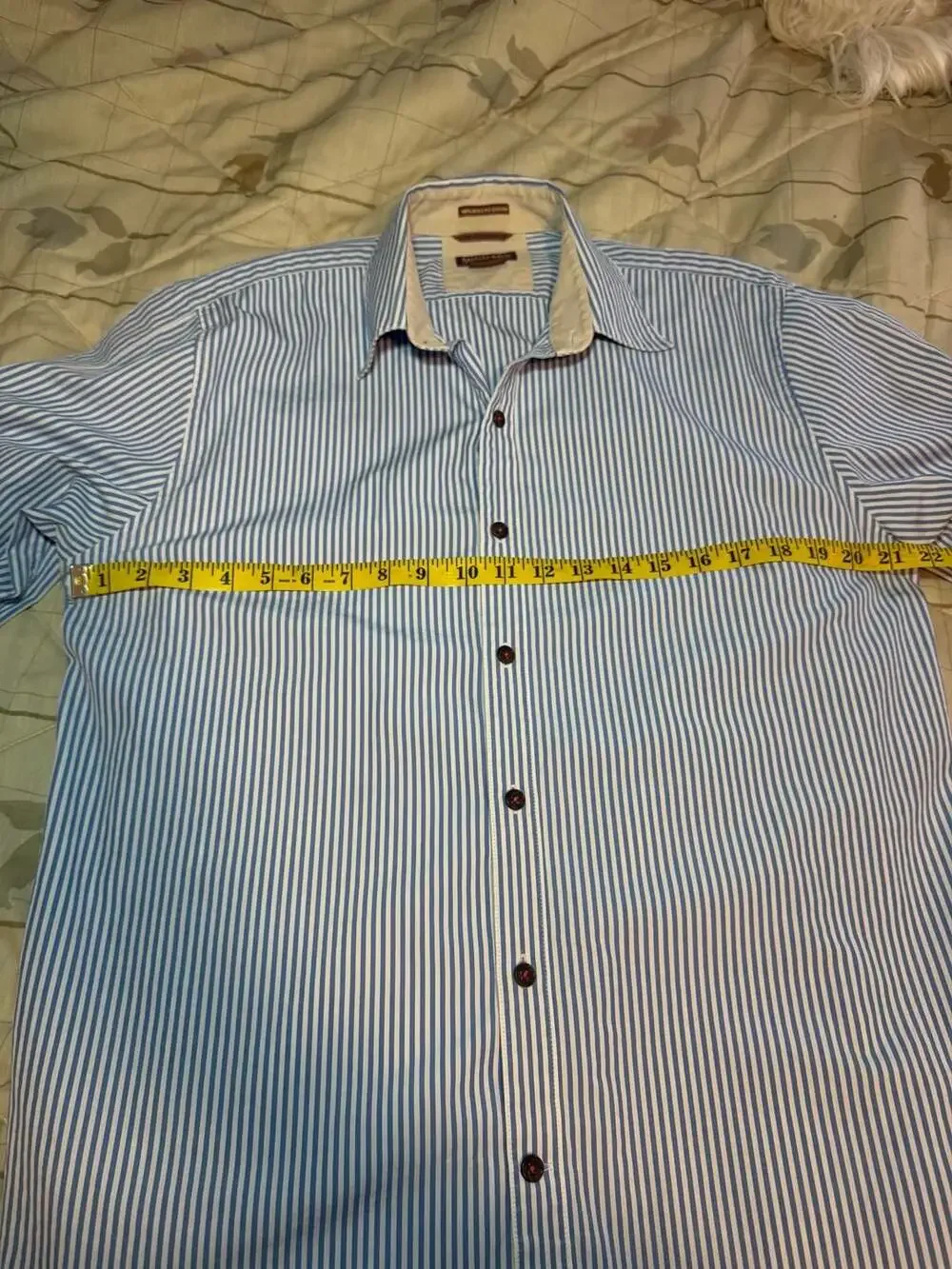 Michael Kors Women's Blue and White Striped Long Sleeve Roll-Tab Button-Down Shi